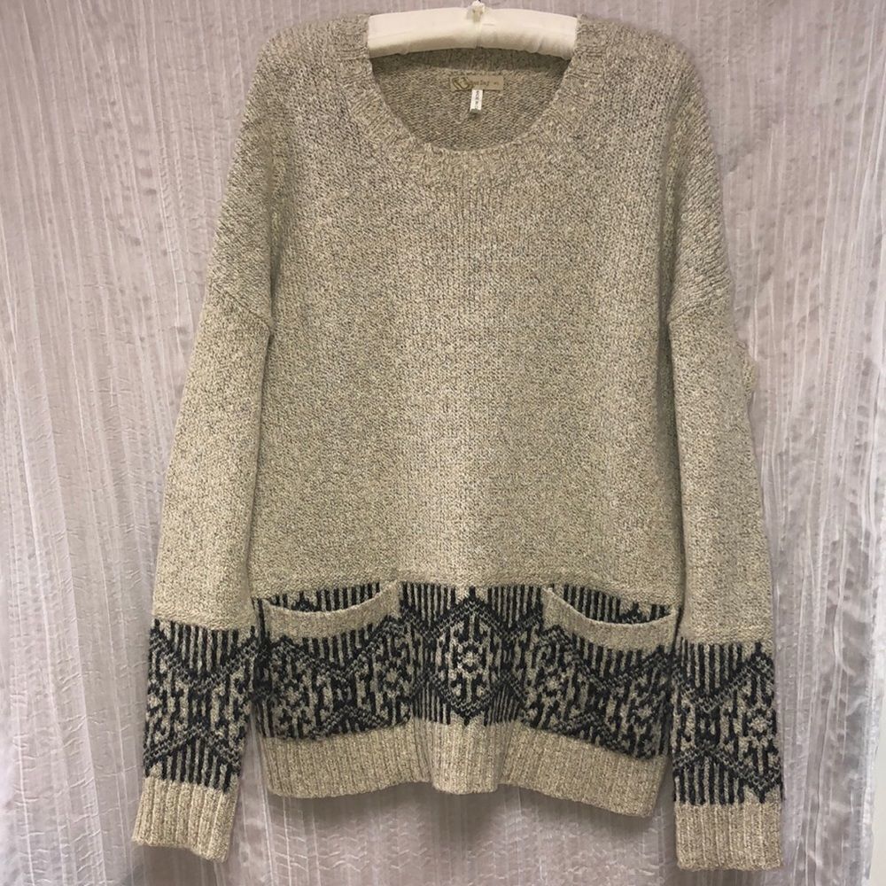 Urban Day L Cream Gray Heathered Knit Pullover Sweater with Pockets